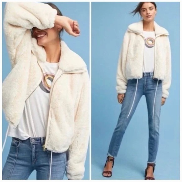 Anthropologie Elevenses White Faux Fur Jacket XS GG - Picture 1 of 6